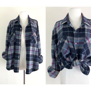 vintage 90s grunge distressed plaid flannel shirt oxford button up top boho goth